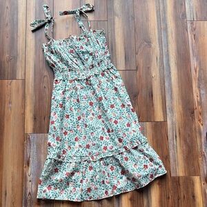 Draper James Strawberry Floral Midi Sundress Tie Strap Smocked Waist Small
